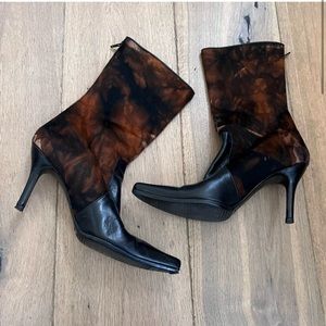 stuart weitzman calf hair leather pointy toe stiletto heel bootie womens 8